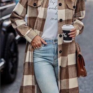 PRETTYGARDEN Buffalo Plaid Shacket XL Brown Oversized Shirt Jacket